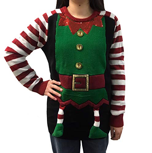 Lisa International Women's Funny Ugly Christmas Sweater Pullover Long Sleeve Knit Various Design (S, Green)