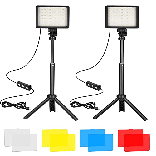 Ci-Fotto LED Video Light 2-Pack, 5600K Dimmable USB Photo Lights with Mini Tripod and Colored Filters for Photo Studios, Small Angle Shooting, Video Recording, Game Streaming