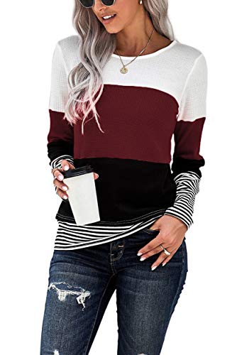 NEYOUQE Women's Shirts Long Sleeve Running Shirts Fall Sweaters for Women Trendy Cute Sweatshirts for Women Baseball Shirts Womens Long Sleeve Fall Tops Tops for Women Work Casual Wine Red XL