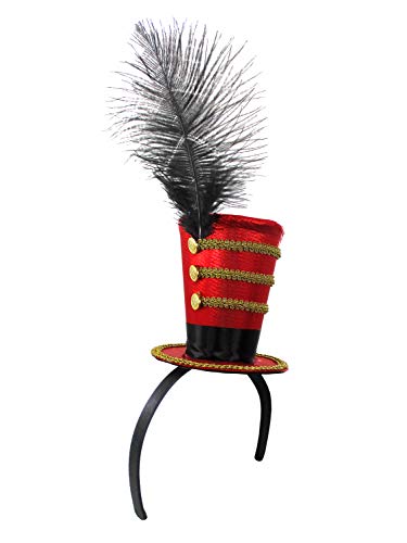 Adult Mini Ringmaster Ringleader Small Top Hat Headband - Lion Tamer Headpiece - Majorette Hats- Toy Soldier Costume Accessories Red