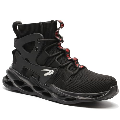 ORISTACO Work Safety Steel Toe Boots, Lightweight Breathable Industrial Construction Boots, High Cut 799 Black 47