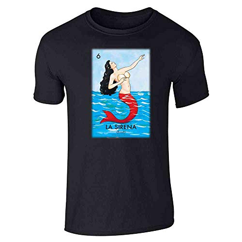 La Sirena Mermaid Loteria Card Mexican Graphic Tshirt Tee for Men Latina Shirt Black S