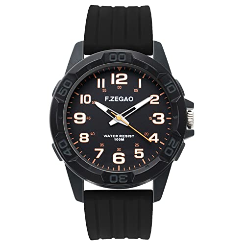 F.ZEGAO Waterproof Watch for Swimming, 100M Easy Read Free Diving Watch, Unisex Second Hand Diver Analog Watch Men with Large Face, 45mm Diameter