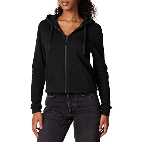 Amazon Essentials Women's French Terry Fleece Full-Zip Hoodie (Available in Plus Size), Black, Large