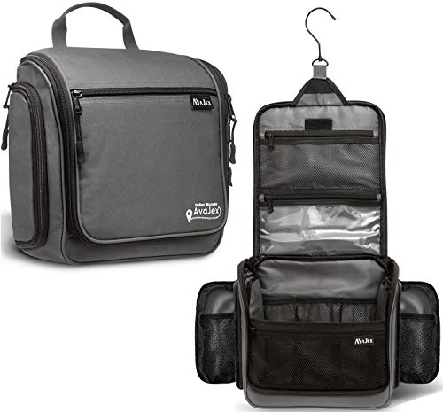 AvaJex Travel Toiletry Bag for Men and Women - Large Hanging Toiletry Organizer - Waterproof Hygiene Bag with Metal XXL Swivel Hook, YKK Zippers and 19 Compartments for Toiletries, Makeup, Cosmetics