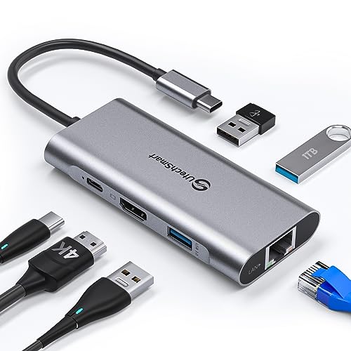 USB C Hub, UtechSmart USB C Ethernet Multiport Adapter, 6 In 1 USB C to HDMI Dock Compatible for Macbook Pro/Air, Chromebook, Dell XPS, HP and Type C Devices (Gigabit Ethernet 100W PD 4K HDMI USB 3.0)