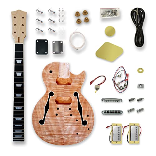 BexGears DIY Electric Guitar Kits Flame Mahogany veener top Hollow okoume wood body maple neck & composite ebony fingerboard You Build The Guitar