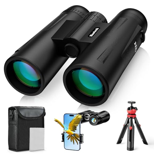Binoteck 12x42 Binoculars for Adults High Powered - Compact BAK4 Binoculars with Tripod Phone Adapter Strap Clear Low Light for Bird Watching Hunting Cruise Ship Travel Concert