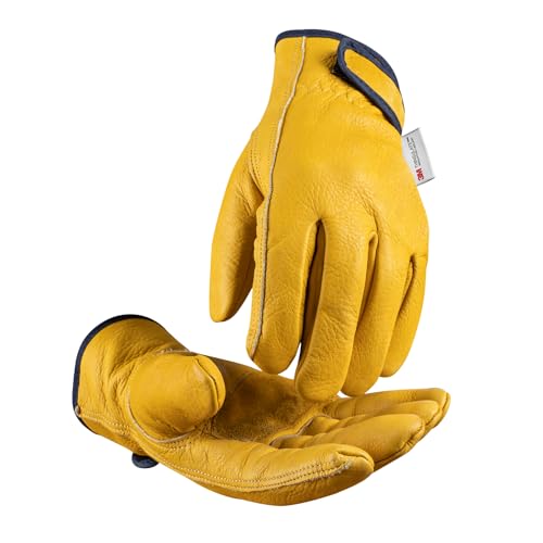 toolant Winter Leather Work Gloves, Warm Thinsulate Lining for Cold Weather Work, 100% Full Grain Cowhide with Abrasion and Puncture Resistance, Size Large