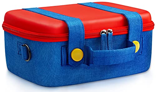 FUNLAB Carrying Case Compatible with Nintendo Switch and Switch OLED Console,Cute Travel Carry Hard Messenger Bag with 14 Games Holder for Switch & Accessories-Red & Blue
