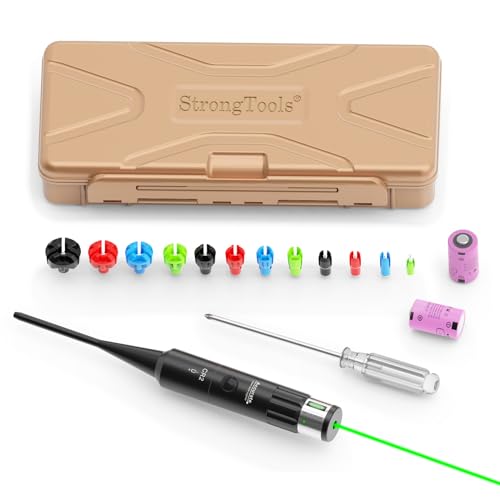 StrongTools Green Laser BoreSighter for .177 to 12GA Caliber Rifle Scope Handgun Hunting Green Dot Boresight Kit with Press Switch Bore Sight with 2 Pieces 800mAh Battery(Green)