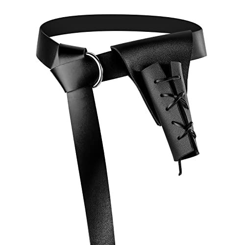 Medieval Leather Sword Dagger Frog Leather Sword Belt Sword Holder Belt Renaissance Belt for Knight Warrior Pirate Cosplay (Black, Black)