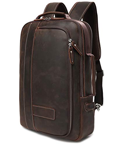 Lannsyne Men's Full Grain Leather Expandable 15.6 Laptop Backpack Tote Shoulder Travel Bag Rucksack