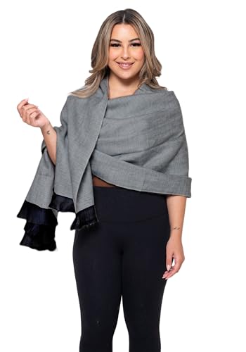 Alpaca Land, Handmade Ecuadorean Alpaca Wool Shawls (Grey with Black)