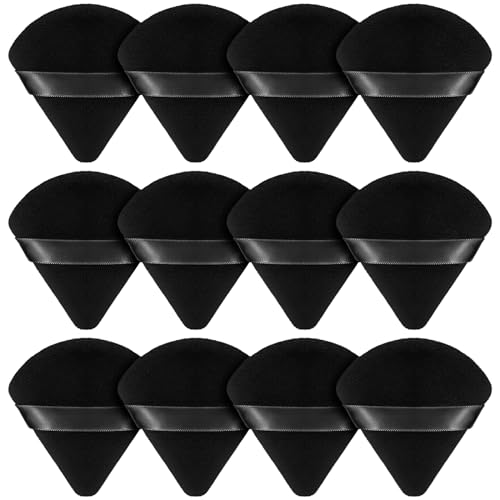 BEAKEY 12pcs Powder Puffs for Face Powder Triangle Powder Puff for Loose & Cosmetic Foundation, Makeup Puff for Contouring, Cloud Kiss Makeup Sponges Beauty Makeup Tools, Double 6 Pack Black