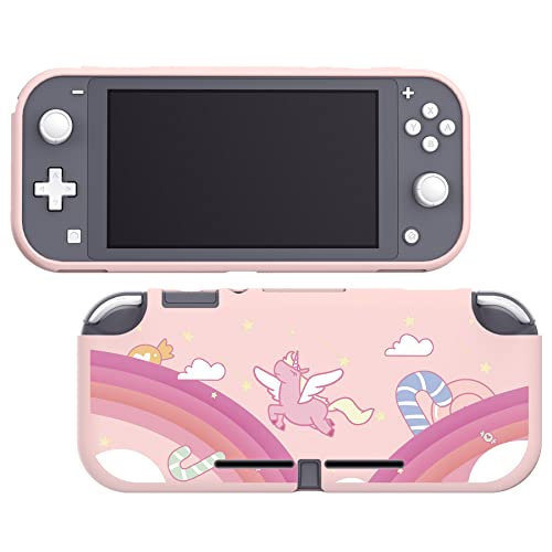 eXtremeRate PlayVital Candy Rainbow Unicorn Custom Protective Case for Nintendo Switch Lite, Soft TPU Slim Case Cover for Nintendo Switch Lite