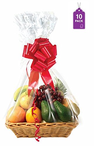 Purple Q Crafts Clear Basket Bags, 10 Pack Large Clear Cellophane Wrap for Baskets & Gifts 24'x30' 1.5 Mil Thick (10)