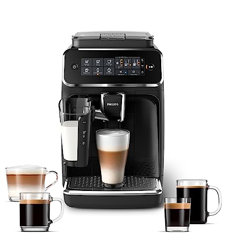 PHILIPS 3200 Series Fully Automatic Espresso Machine - LatteGo Milk System, 5 Coffee Varieties, Intuitive Touch Display, 100% Ceramic Grinder, AquaClean Filter, Black (EP3241/54)