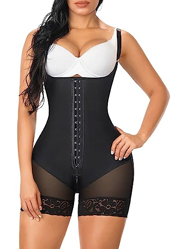 YIANNA Fajas Colombianas Shapewear for Women Tummy Control Post Surgery Compression Garment with Zipper Crotch,YA7260-Black-M