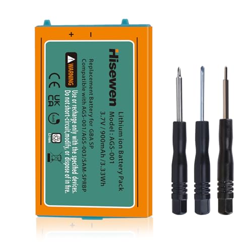 Gameboy Advance SP Battery, Hisewen 900mAh Li-ion GBA SP Battery Replacement for Nintendo Gameboy Advance SP with Tool Kit