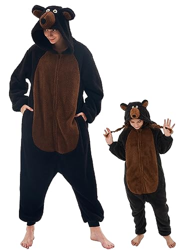 GONAAP Unisex Adult Black Bear Onesie Pajamas Animal One Piece Costume Cosplay Sleepwear (Black Bear, 13-14Years)