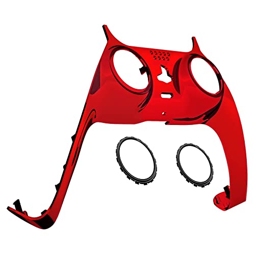 eXtremeRate Chrome Red Glossy Decorative Trim Shell Compatible with ps5 Controller, DIY Replacement Clip Shell, Custom Plates Cover Compatible with ps5 Controller with Accent Rings