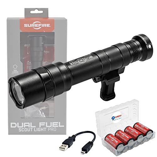Sure Fire Dual Fuel Scoutlight Pro Tactical Light 1500 Lumen LED M640DF Black Bundle with 4 Extra 123A Batteries and a Lightjunction Battery Box