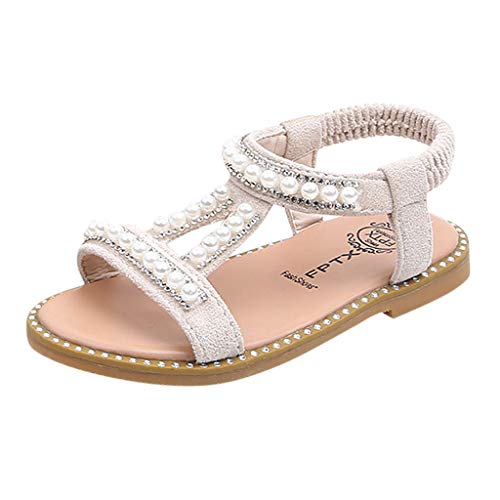 WUAI Kids Baby Girls Summer Sandals Fashion Boho Princess Flat Shoes Crystal Beach Roman Sandals 1-6Years(Beige,2-2.5Years)