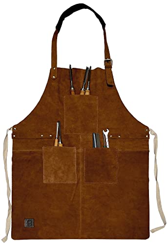 RUSTIC TOWN Leather Grill Work Apron with Tool Pockets ~ Adjustable up to XXL for Men & Women ~ Shop Apron Leather Tool Apron (Tan)
