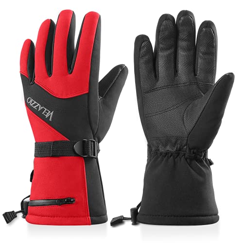 VELAZZIO Ski Gloves Waterproof Breathable Snowboard Gloves, 3M Thinsulate Insulated Warm Winter Snow Gloves, Fits Both Men & Women (Red, L)