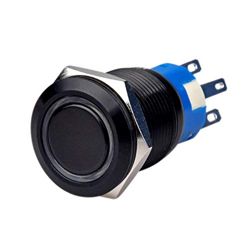 Momentary Push Button Switch Ulincos U19C3 1NO1NC Black Metal Shell with 12V Blue LED Ring Suitable for 19mm 3/4' Mounting Hole (Blue)