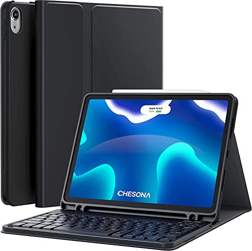 iPad Air 5th/4th Generation Case with Keyboard, CHESONA Keyboard Case for iPad Air 5th 2022 / Air 4th Gen 2020, Rechargeable Bluetooth Keyboard, Pencil Holder, for iPad Air 10.9 inch, Black