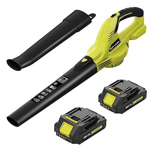 SEYVUM Leaf Blower, 20V Cordless Leaf Blower with 2 X 2.0 Ah Battery, Electric Leaf Blower for Lawn Care, 320CFM 150MPH Battery Powered Leaf Blower, for Patio, Garden Cleaning, Fast Charger Included