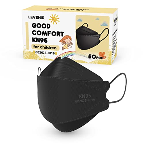 LEVENIS Kids KN95 Face Masks for Children 50 Pack, Breathable Comfortable and Disposable KN95 Mask, Black