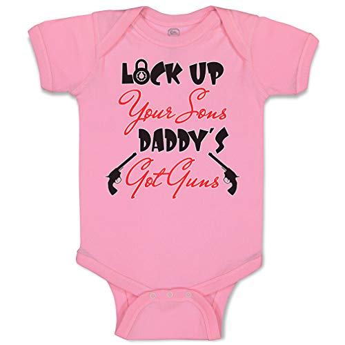 Custom Baby Bodysuit Lock up Your Sons Daddy's Got Gun Dad Father's Day Funny Cotton Boy & Girl Baby Clothes Soft Pink Design Only 6 Months