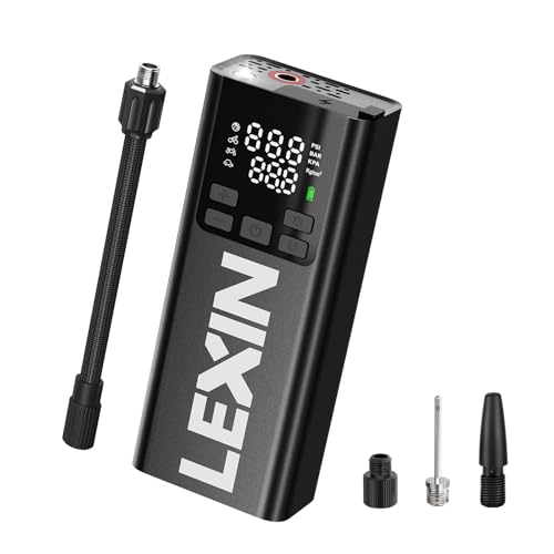 LEXIN P5 Tire Inflator Portable Air Compressor, 150PSI Electric Air Pump for Car Tires, w/Pressure Gauge&LED Light, 5000mAh Cordless Smart Pump for Car/Motorcycle/Bike/Bicycle/Scooter/Ball, Alloy