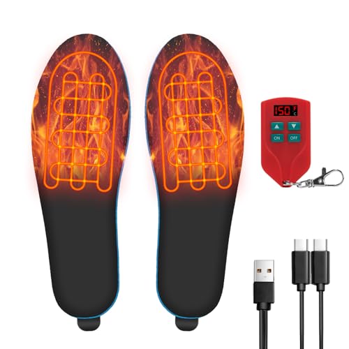 Riomza Rechargeable Heated Insoles - Electric Soft Foot Warmer Insoles with Accurate Temperature Remote Control Thermal USB Winter Work Boots Shoes Inserts for Women Men (Large, Black)