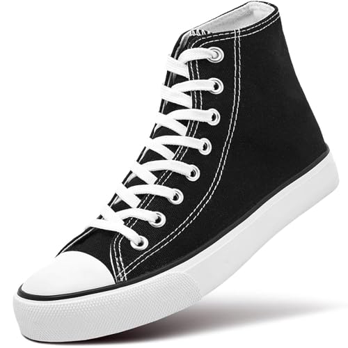 ZGR Womens Fashion Canvas Sneaker Low Cut Lace ups Casual Shoes (7 B(M) US, High-top Black)