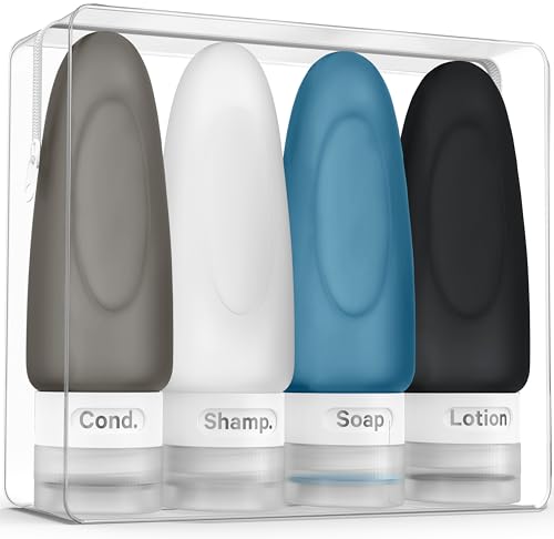 Dot&Dot Leak Proof Travel Bottles for Toiletries - 4 Pack Silicone Travel Toiletry Bottles - Travel Shampoo and Conditioner Bottles with TSA Quart Bag - 3 oz Travel Size Bottles