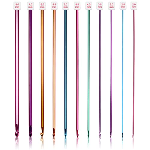 Coopay Long Crochet Hook Set, 11pcs Tunisian Multicolor Afghan Crochet Needles for Crocheting, 2mm(B)-8mm(L), Great Knitting & Crochet Supplies Tool for Beginner, Crocheter & Knitter