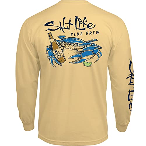Salt Life Blue Brew Crab Long Sleeve Classic Fit Shirt, Golden Haze, X-Large