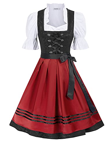 JASAMBAC Women's German Dirndl Dress 3 Pieces Traditional Bavarian Oktoberfest Costumes Black-red M