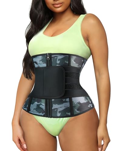 TrainingGirl Women Waist Trainer Cincher Corset Tummy Control Workout Sweat Band Slimmer Belly Belt Weight Loss Sports Girdle (Camo, Large)