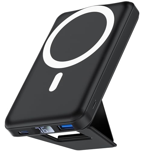 podoru Wireless Portable Charger, Foldable 10000mAh Magnetic Power Bank with Type-C Cable LED Display 22.5W PD Fast Charging Lighting Mag-Safe Battery Pack for iPhone 15/14/13/12/Pro/Pro Max-Black