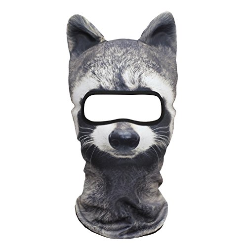 WTACTFUL 3D Animal Ears Balaclava Breathable Cover Hood Face Mask Sun Protection for Skiing Snowmobile Riding Hunting Music Festivals Raves Halloween Party Activities Racoon MEB-16