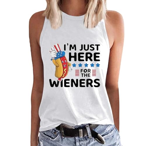 Generic myordersonamazonhistory Under 10 Dollars for Women America Flag Shirts for Women Fourth of July Tops Women im just here for The Weiners Tank top Independence Day Sleeveless(White,Small)