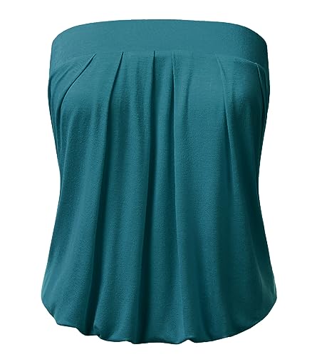 DOUBLJU Natural Pleated Stretchy Tube Tops with Elastic Band Sleeveless Strapless Casual Tank Tops for Women with Plus Size