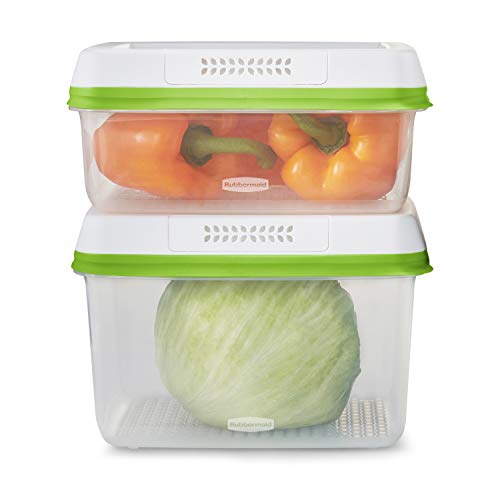 Rubbermaid 4-Piece Produce Saver Containers for Refrigerator with Lids for Food Storage, Dishwasher Safe, Clear/Green