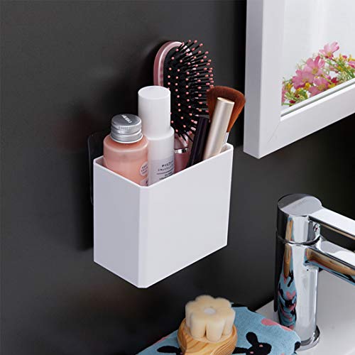 Floating Shelf Wall Mounted Plastic Storage Organizer Bin, Makeup Organizer Adhesive Bathroom Organizer Ledge Shelf for Home Decor, Kitchen, Bathroom, Office, Bedroom, Room - 4.33'x2.56'x3.74' - White