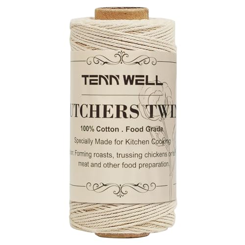 Tenn Well Butchers Cooking Twine, 328 Feet 3Ply 1mm Cotton Bakers Twine, Food Safe Kitchen Twine String for Roasting, Trussing Meat and Turkey, Food Prep, Baking and More